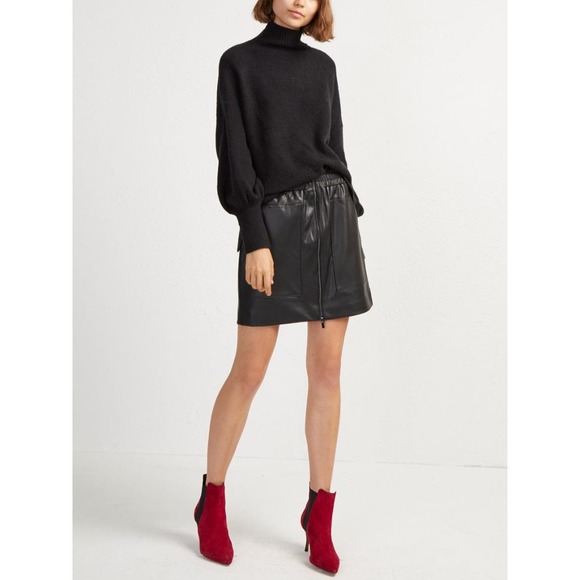 French Connection Orla Balloon Sleeve Turtleneck Wool Sweater - Black SZ L - Picture 3 of 11